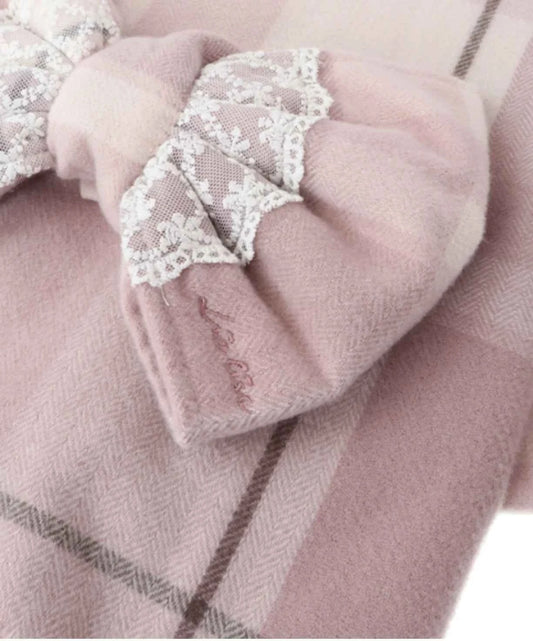 Japanese Liz New Lazy Wind Girls Sweet Plaid Lace Bow Scarf Soft Warm Women's Winter Lolita Scarf