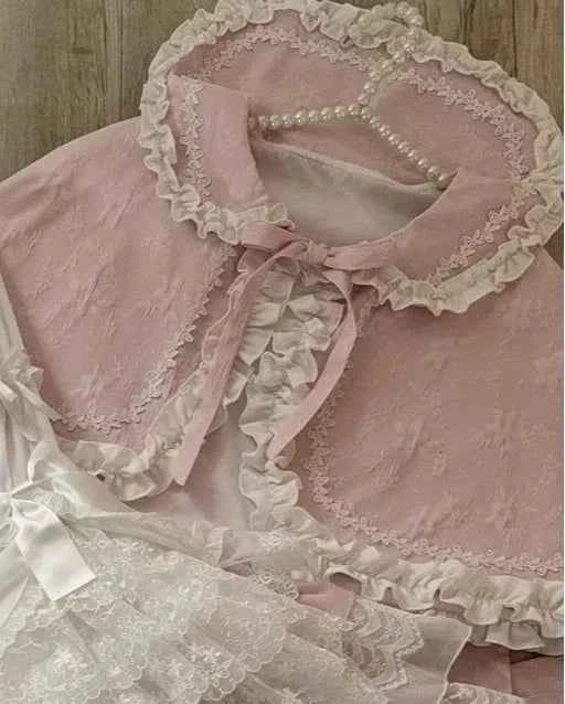 Women's Pink Lolita Dress Cape Set New Spring Women's Sweet Girl Lace Princess Jsk Cake Dress Fairy Suspender Dress Shirt Outfit