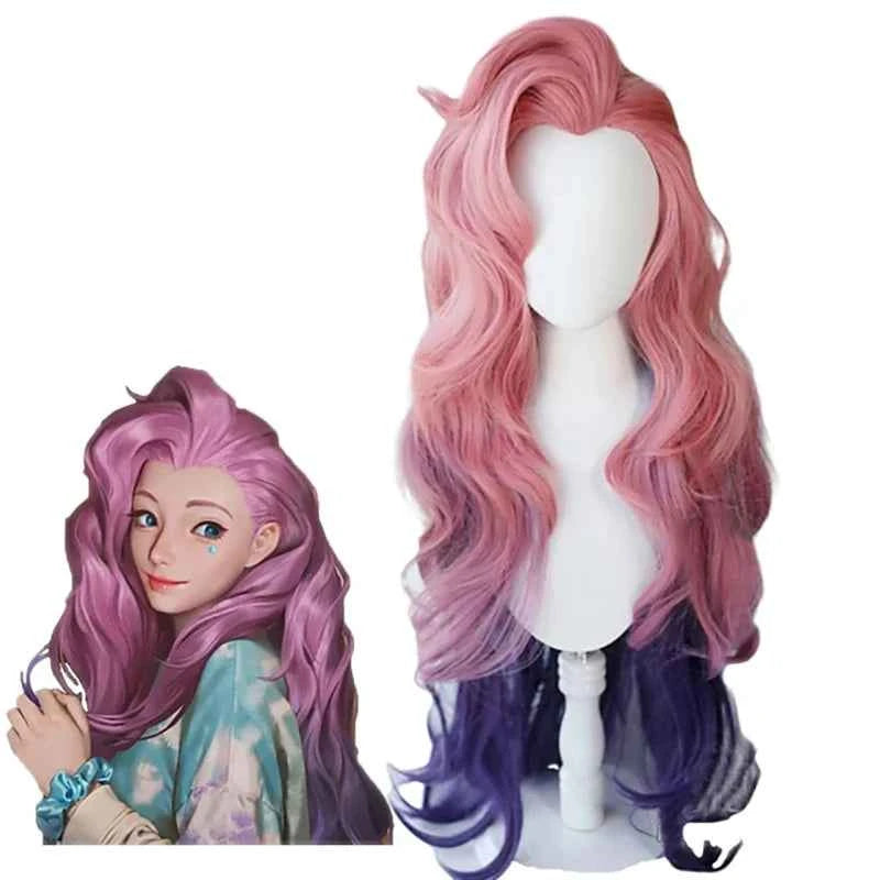 HAIRJOY LoL Seraphine Cosplay Wig KDA Cosplays Curly Pink Purple Green Wigs Heat Resistant Synthetic Hair