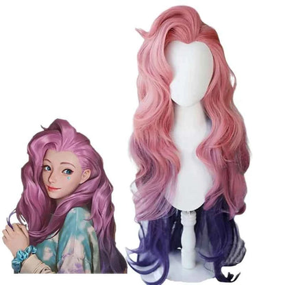 HAIRJOY LoL Seraphine Cosplay Wig KDA Cosplays Curly Pink Purple Green Wigs Heat Resistant Synthetic Hair