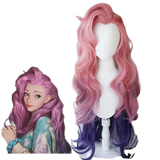 HAIRJOY LoL Seraphine Cosplay Wig KDA Cosplays Curly Pink Purple Green Wigs Heat Resistant Synthetic Hair