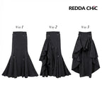 REDDACHiC Black Striped Suit Skirt Grunge Retro 3-Way Fishtail High-Low Maxi Long Train Skirt Gothic Woman Alternative Clothes