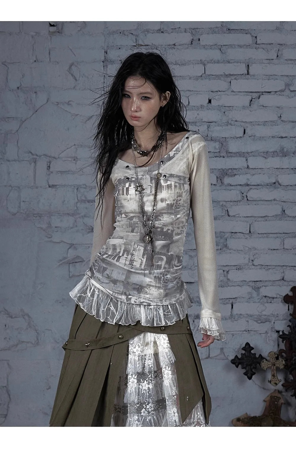 NO ROMANCE Fairy Sexy Punk Printing Half Transparent Lace Patch Knitted Long Sleeve Hooded Dresses Rock Gothic Design Vestidos SS69