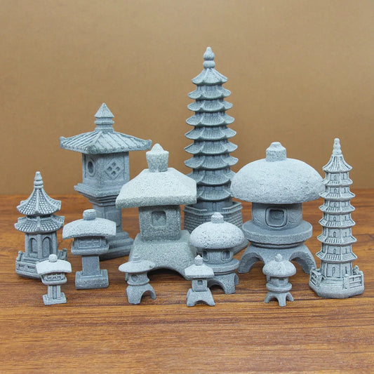 Miniature Sandstone Zen Tower Ornament for Bonsai Garden and Fish Tank