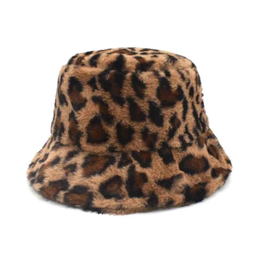 Winter Bucket Hat Women's Fashion Leopard Panama Warm Hats Female Vintage Faux Fur Fisherman Cap Hats For Women Dropshipping