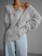 Women's V-Neck Cardigan Sweater Coat - Solid Knit, Single Breasted