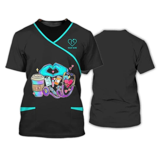 Heart Nurse 3D T Shirt Custom Nurse Uniform Nursing Tools Print Short Sleeve Black Pink Medical Scrubs Clothing Nurse Tshirt SS69 18.69 Tshirt-PYA38600 / 2XL