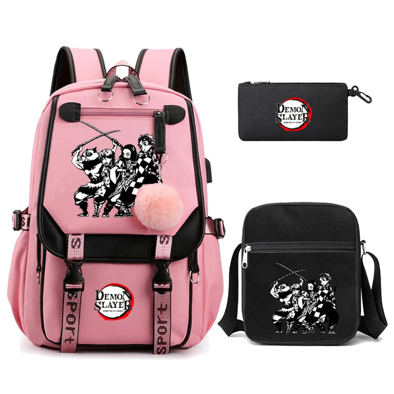 3Pcs Kamado Nezuko Demon Slayer Backpacks Set for Girls Anime School Bag Teenager Student Canvas Laptop Back Pack Women Rucksack SS69 51.69 4980744