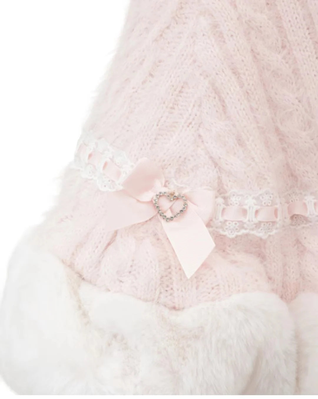 Godivana Lolita Style Faux Rabbit Fur Cape Coat with Bow & Rhinestones - White