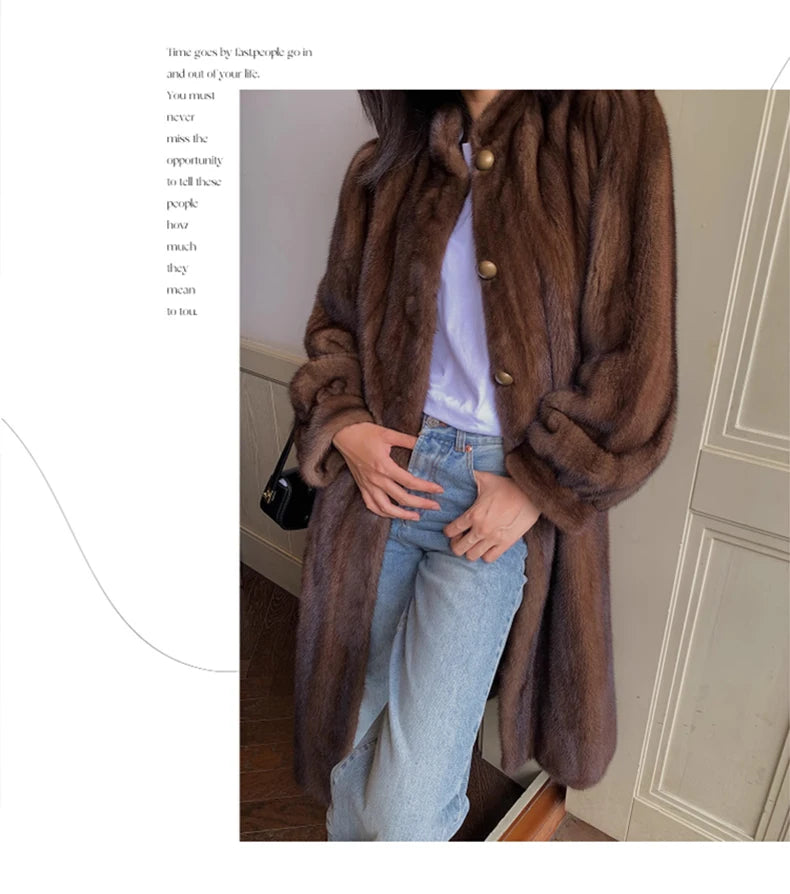 Lautaro Women's Long Faux Mink Fur Coat - Thick Warm Winter Overcoat