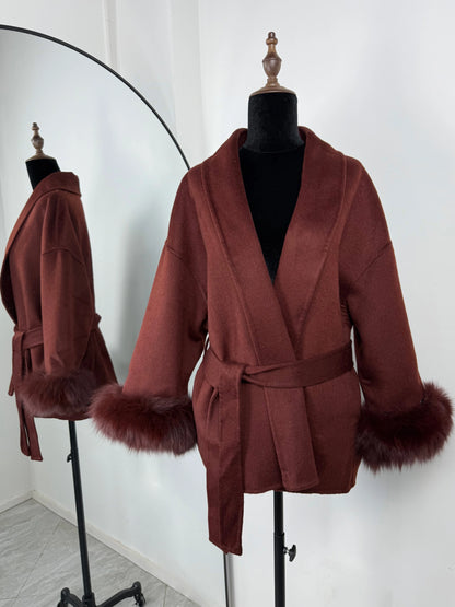 TARUXY Fox Fur Woolen Coats Women's Short Coat Office Lady Removable Elegant Double-sided Wool Overcoat 2025 New Cardigan Jacket