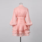 TWOTWINSTYLE Solid Spliced Ruffles Dress Female Stand Collar Long Sleeve Loose French Elegant Women's Dresses Autumn Fashion New
