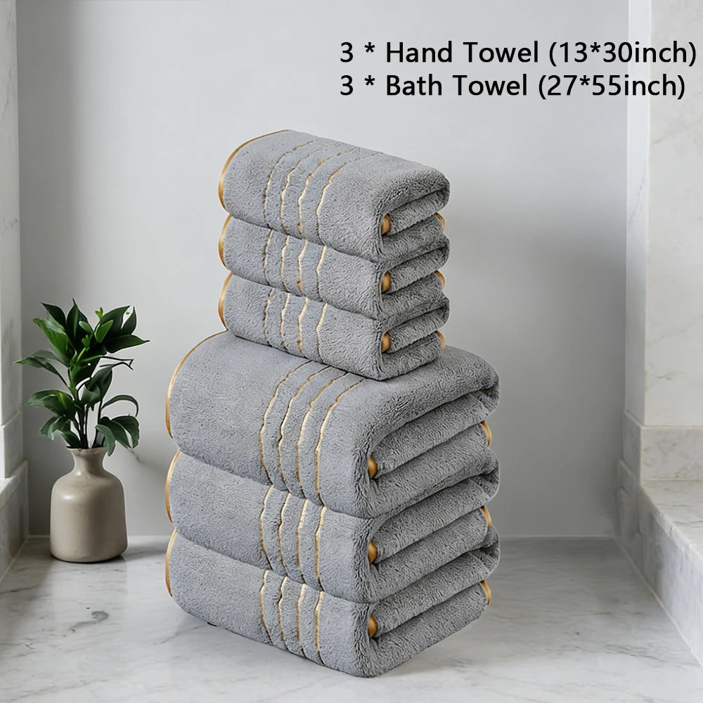 2/3/6/8 Pcs Bath Towel Set White & Gray with Gold Accents, Soft Absorbent Premium Towels for Home, Hotel & Bathroom