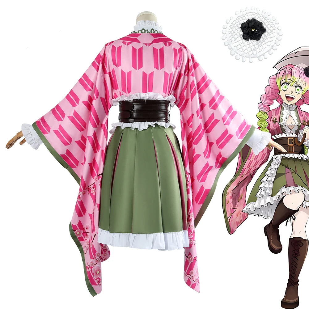 Kanroji Mitsuri Anime Cosplay Costume Set with Wig and Belt