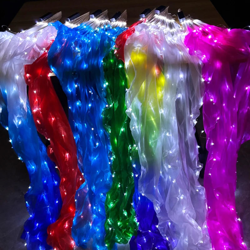 150cm Long Silk Veil Fan With LED Light Bamboo Silk Fan Practice and Stage Performance Dance Costumes Belly Dance Accessories SS69