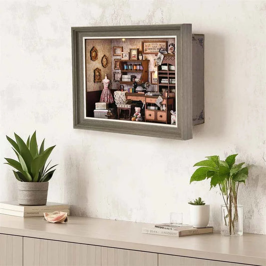 Book Nook Kit Tailor's Shop DIY 3D Wooden Puzzle Dollhouse Photo frame ornament Model Bookend Building Home Decoration