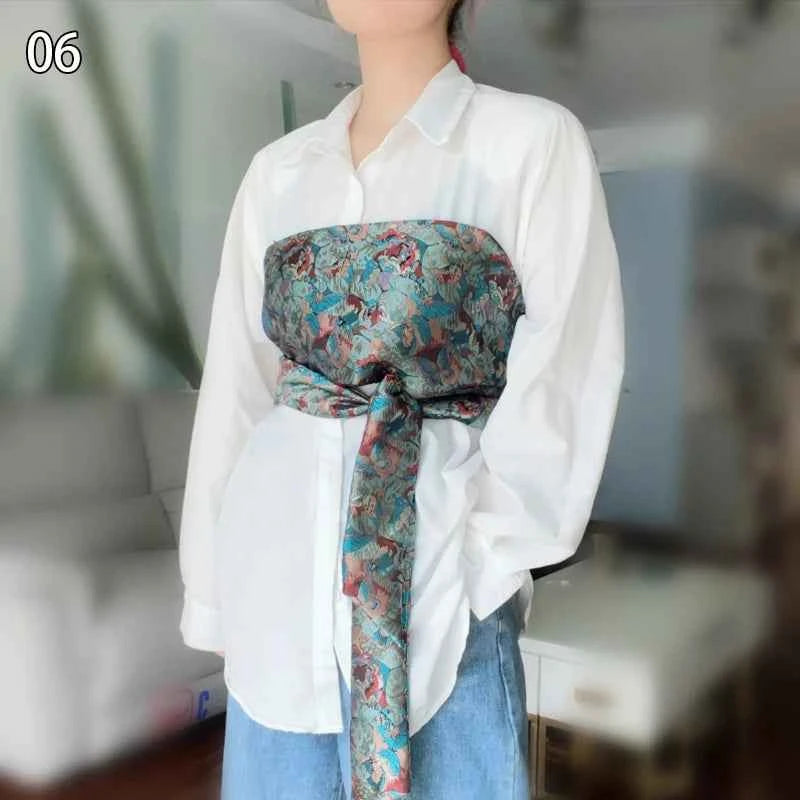 Traditional Japanese Kimono Yukata Obi Belt Crane Floral Printed Haori Belt Brocade Jacquard Waistband Shirt  Decor Accessories