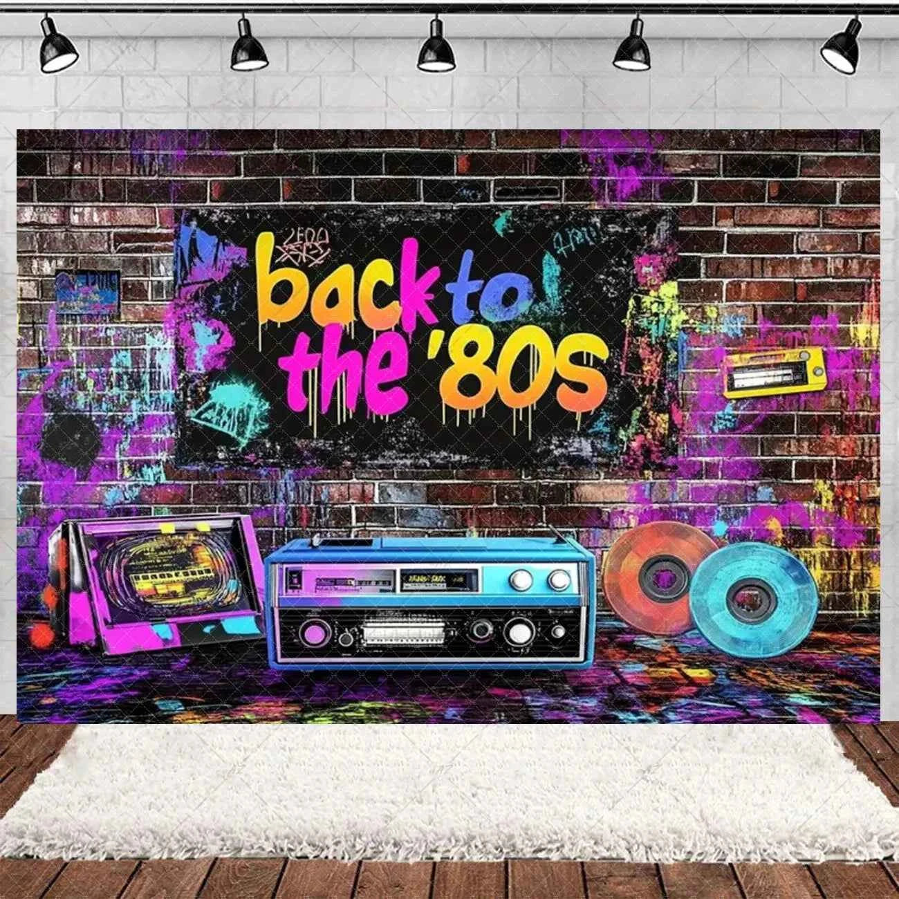 Retro Back to the 70s 80s 90s Backdrop Music Party Decorations Neon Light Graffiti Tapes Disco Background Photo Studio Supplies