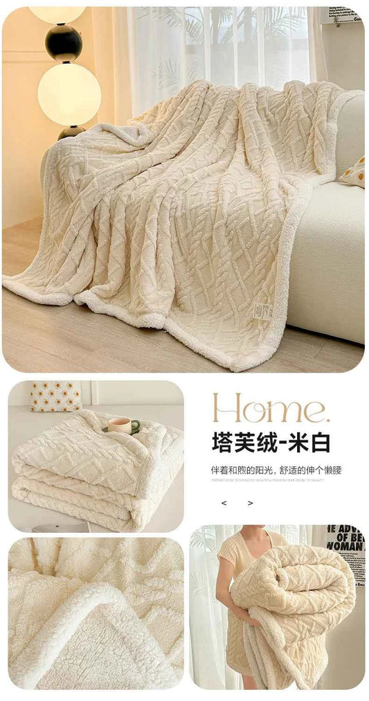 1pc Coral Fleece Blanket for Winter Thick Soft Bedspread Warm Plaids for Beds Single/Queen/King Solid Color Thow Blankets/Plaids