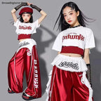 Girls K-pop Crop Top Shiny Joggers Pants Children Streetwear Girl Group Costume Kids Teen Hip Hop Jazz Street Dance Clothes Sets