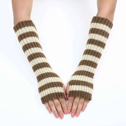 Women's Knitted Fingerless Arm Sleeves Gothic Style Striped Winter Long Arm Warmers Girls Harajuku Y2K Fashion Wrist Gloves