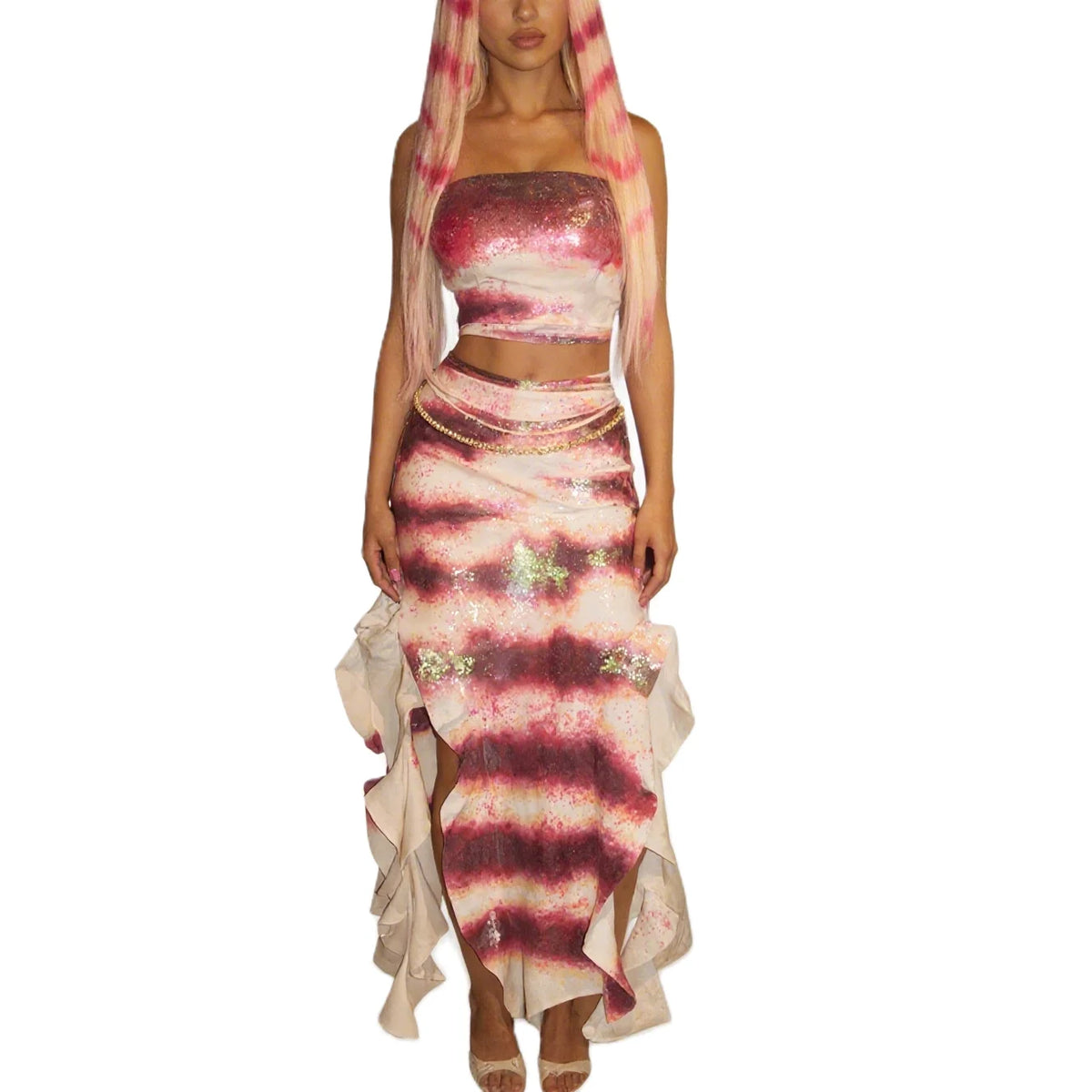 Halloween Shark Tale Costume for Adults Oscar and Lola Couple Costume Halloween Women Sparkle Ruffle Hem Strapless Fish Cosplay