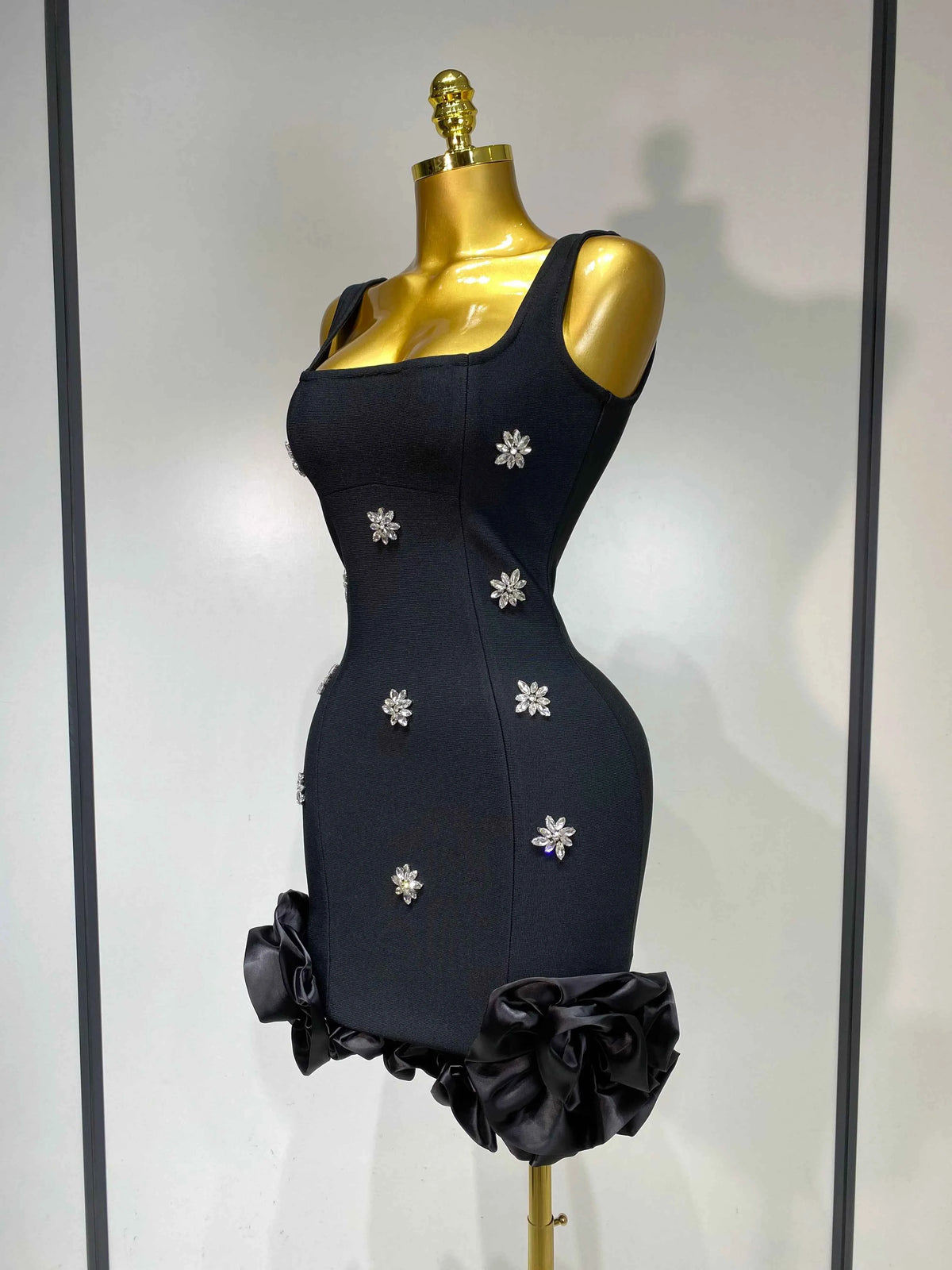 Women Sexy Square Collar Sparkly Rhinestone Bodycon Mini Bandage Dress Celebrate Evening Party Elegant Luxury Birthday Dress