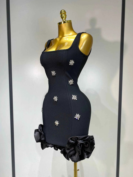Women Sexy Square Collar Sparkly Rhinestone Bodycon Mini Bandage Dress Celebrate Evening Party Elegant Luxury Birthday Dress