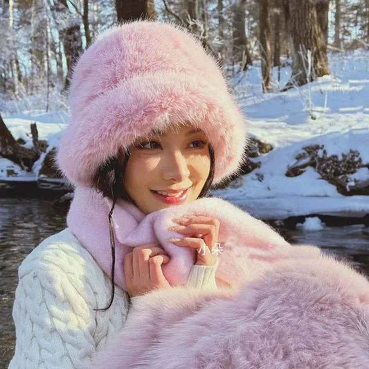 2025 Fluffy Faux Fur Bucket Hats Women Rabbit Fur Warm Thick Plush Winter Hat Lady Fashion Luxury Panama Furry Fisherman Cap Y2k