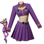 Anime JOJO's Bizarre Adventure Golden Wind Giorno Giovanna Cosplay Costume Sexy Purple Skirts Crop Top and Mini Skirts Party Set