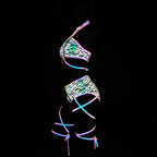 Harajuku Fashion Women Colorful Reflective Set Bandage Shorts+Bra+Crop Top Techwear Clothing Conjuntos Curtos SS69