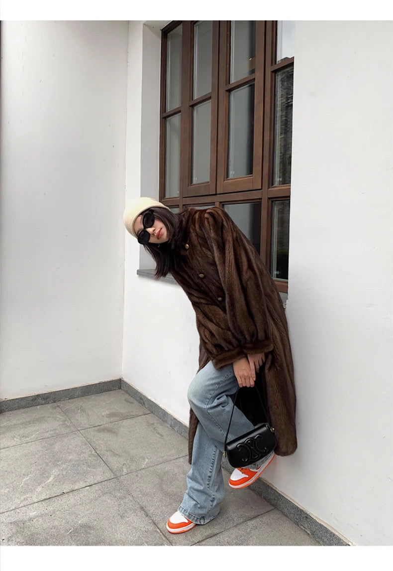 Lautaro Women's Long Faux Mink Fur Coat - Thick Warm Winter Overcoat