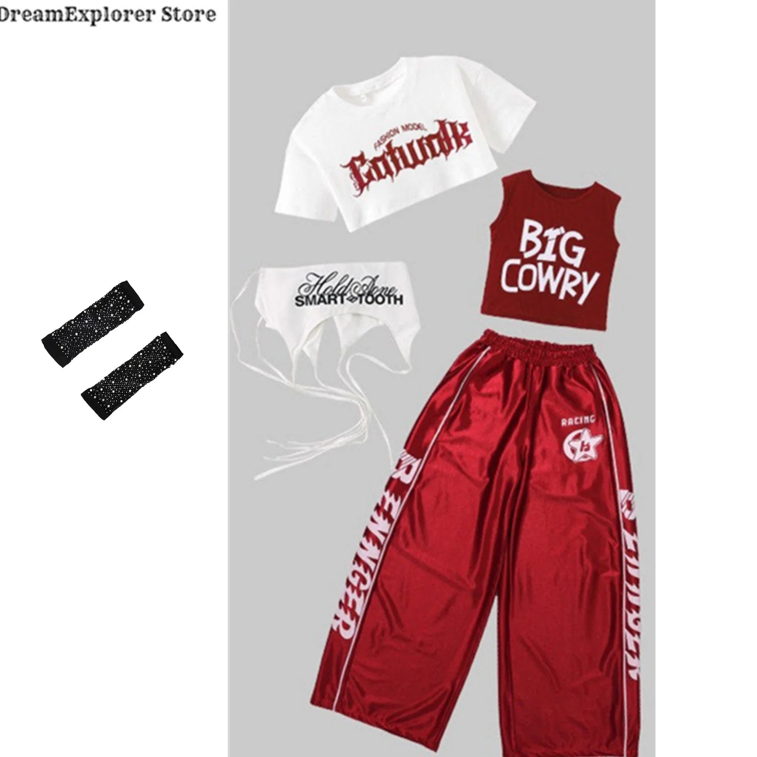 Girls Shiny Crop Top & Joggers Street Dance Set
