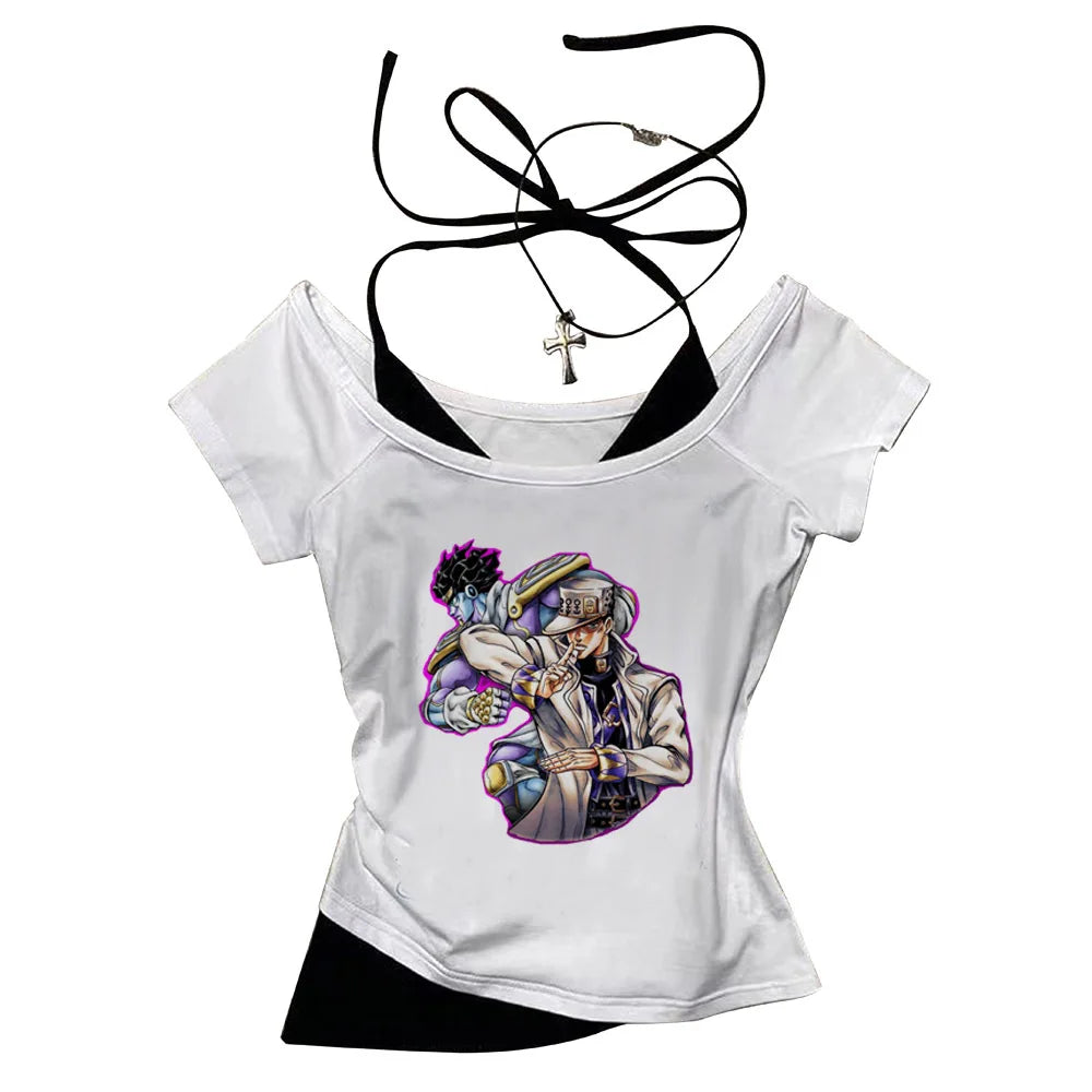 Jojo Bizarre Adventure crop top Aesthetic babydoll Streetwear shoujo girl style Fairy vintage  cropped harajuku woman t-shirt