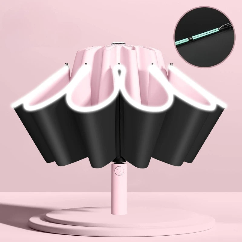 Reverse Folding Umbrellas Double Bones Black Glue Automatic Sunshade Sunscreen Rain Umbrella Strong Wind Resistance