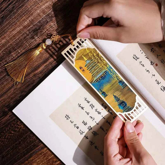 Xiling Seal Society Metal Bookmarks West Lake Three Pools Mirroring The Moon Ancient Style Exquisite Gift Box Gift For Teachers
