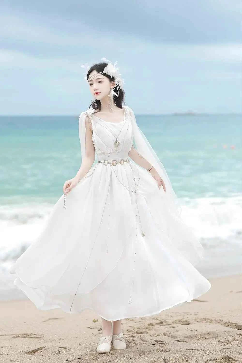 NONSAR God Greek Sweet Vintage Fairy Dress Women Summer Court Style Han Elements Chiffon Elegant floating Strap Long Dresses