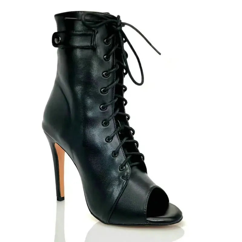 Women's Black Peep-Toe High Heel Stilettos Size 46 New Fashion Brand Party Boots for Ballroom Latin Jazz Dance Sexy Party Shoes SS69