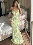 Hugcitar Women Elegant Floral Beach Vacation Bodycon Streetwear Long Dress 2026 Summer Clothes Wholesale Items For Business