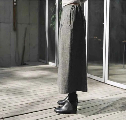 Loose Woolen Wide Leg Skirts Pants Women Pleated Casual Pants Winter Autumn Straight Trousers Elastic High Waist Fat Leg Pants