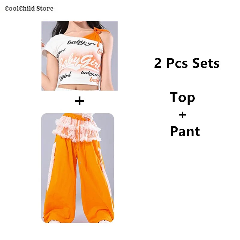 Girls Off Shoulder Crop Top & Cargo Pants Set