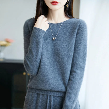 Addonee Women's 100% Merino Wool O-Neck Pullover Sweater - Heavyweight Knit