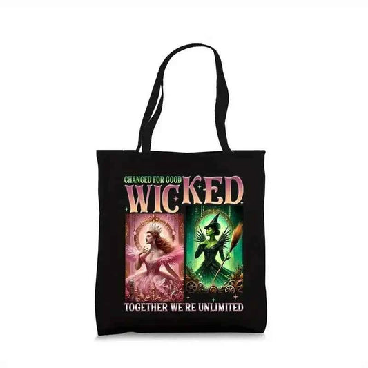 Wicked The Musical Inspired Black Tote Bag  Open-Top Shopper  Shoulder Bag for School, College, Travel & Gift-Giving