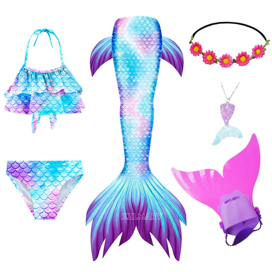 ZOCIC Girls Mermaid Tail Swimsuit Set with Top and Skirt for Swimming