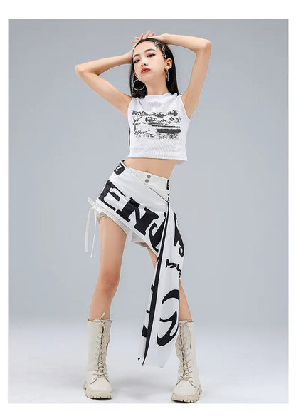 Hip Hop Girls Fashion Crop Top Street Dance Shorts Kids K-pop Streetwear Hot Pants Costume Children Jazz Girl Group Clothes Sets