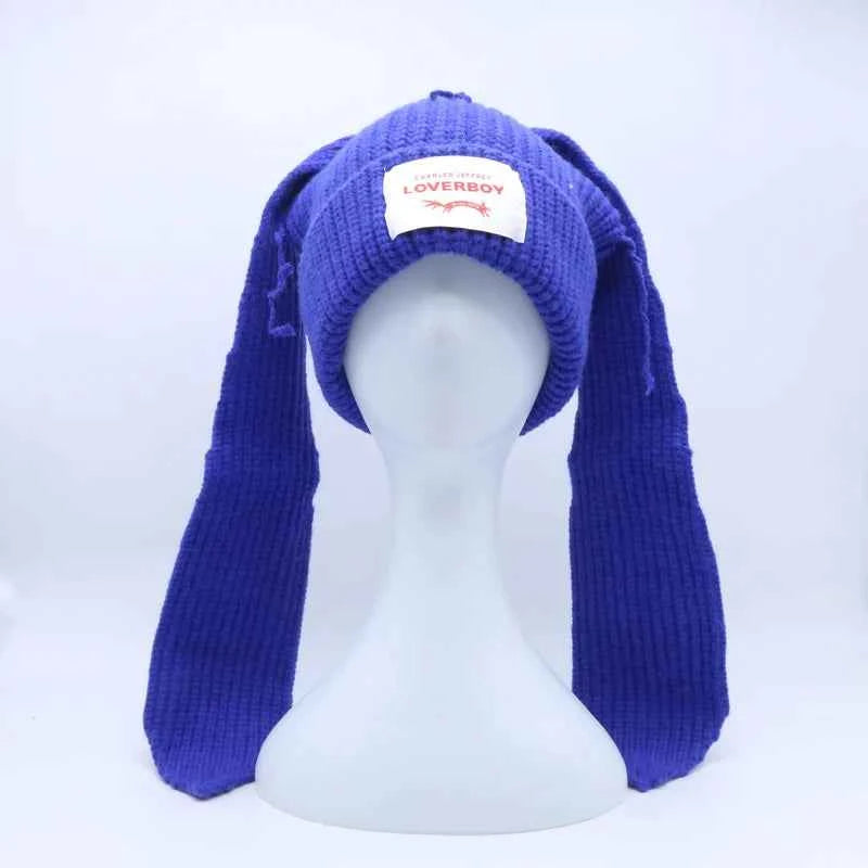 Long fox Ears Knitted Hat Men Women Rabbit Ear Warm Crochet Beanies Kpop Hip Hop Hat Winter Skullies Cap Y2k Christmas Gifty