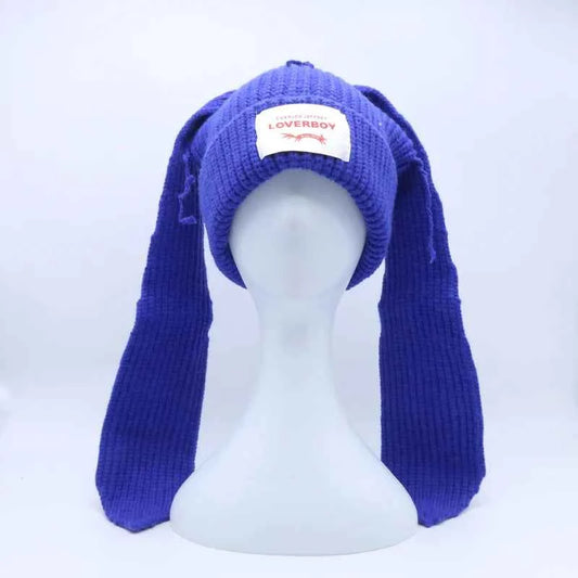 Long fox Ears Knitted Hat Men Women Rabbit Ear Warm Crochet Beanies Kpop Hip Hop Hat Winter Skullies Cap Y2k Christmas Gifty