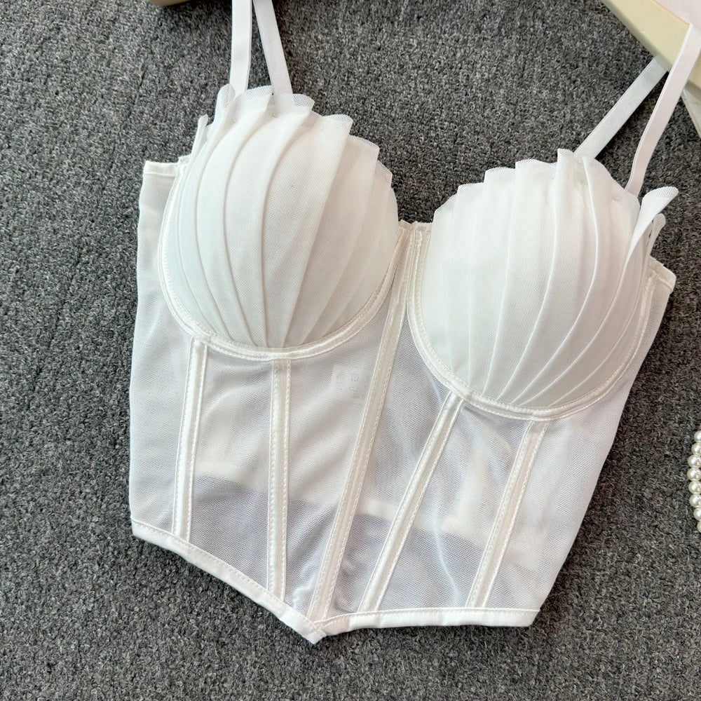 korean fashion mesh summer Fashion fishbone camis Corset  Slim Hotsweet Tank Top Women sweet crop top SS69