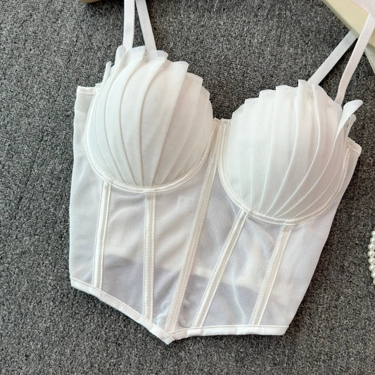 korean fashion mesh summer Fashion fishbone camis Corset  Slim Hotsweet Tank Top Women sweet crop top SS69