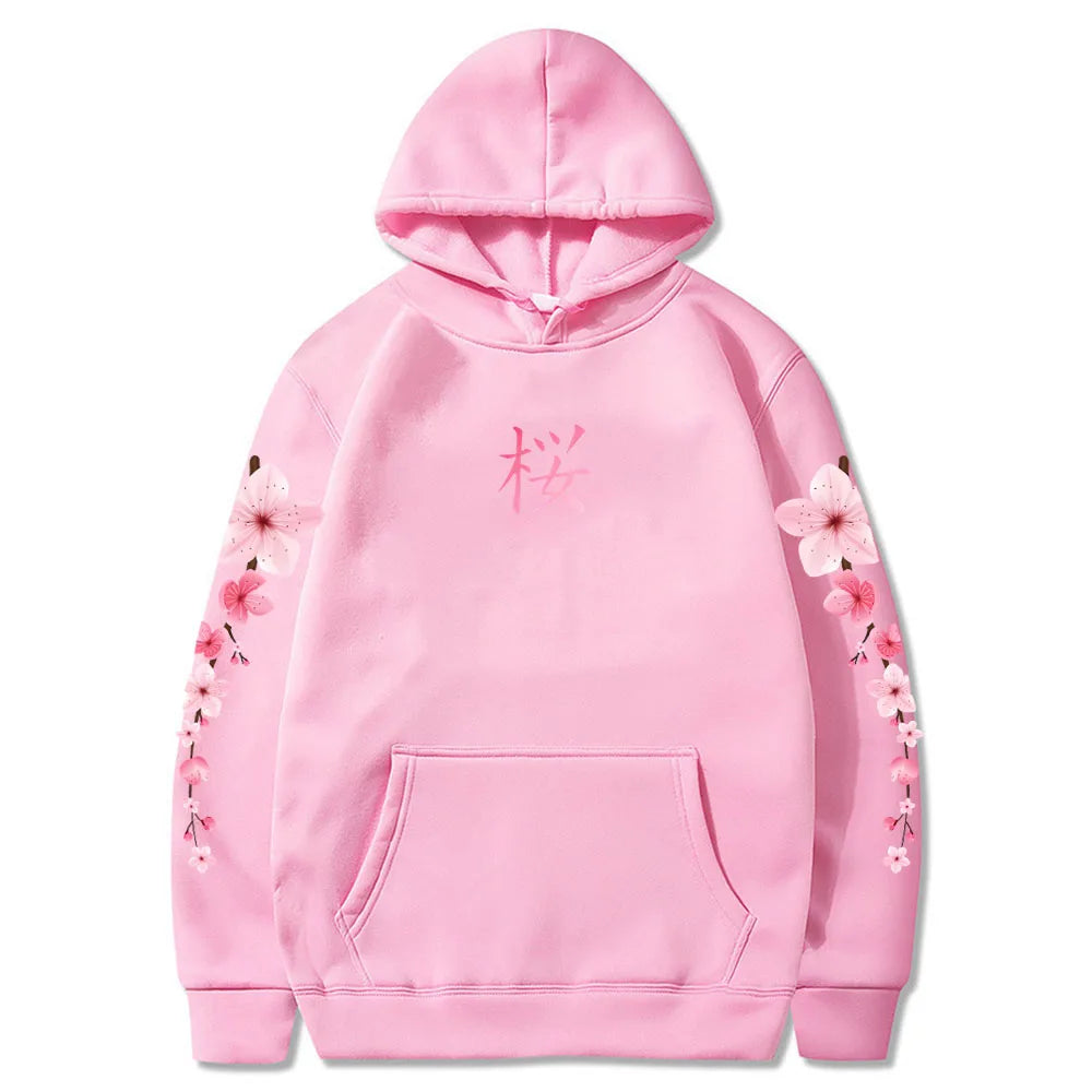 Japanese Blossom Sakura Graphic Hoodies Long Sleeve Winter Hooded Sweatshirts Casual Women/Men Comfortable Pullovers with Pocket SS69 20.69 pink / XL